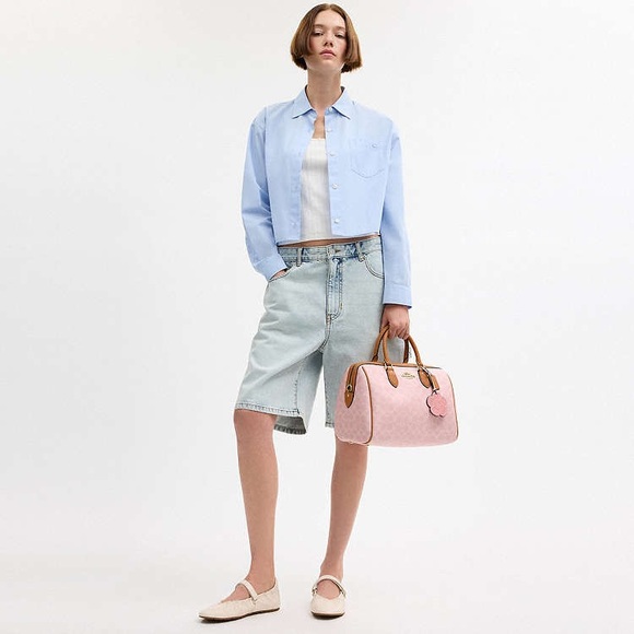 Coach Powder Pink Rowan Large Satchel Bag In Signature With Charms NWT - Picture 4 of 9